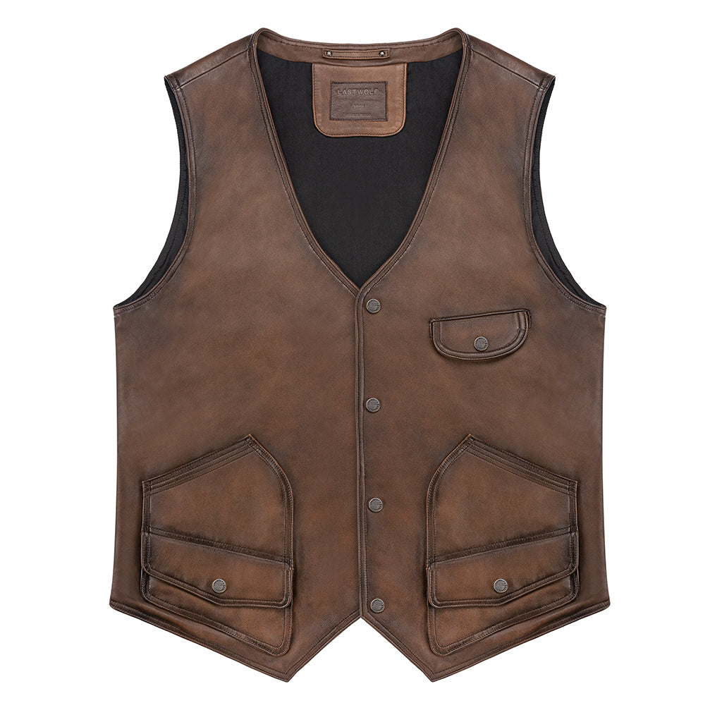 MONTANA LEATHER VEST - TOBACCO BROWN