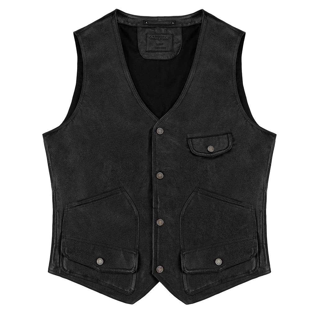 MONTANA LEATHER VEST - RAVEN BLACK