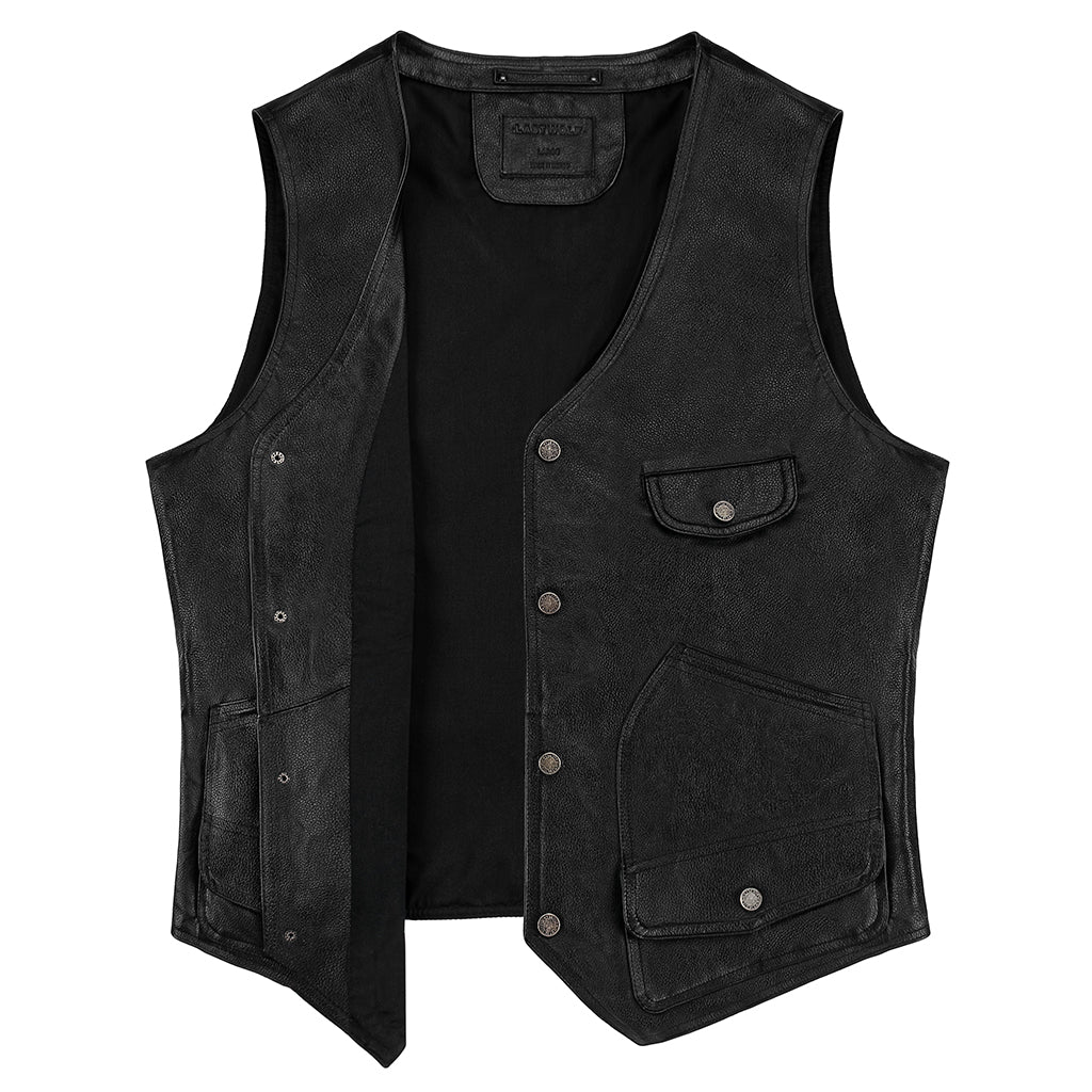 MONTANA LEATHER VEST - RAVEN BLACK