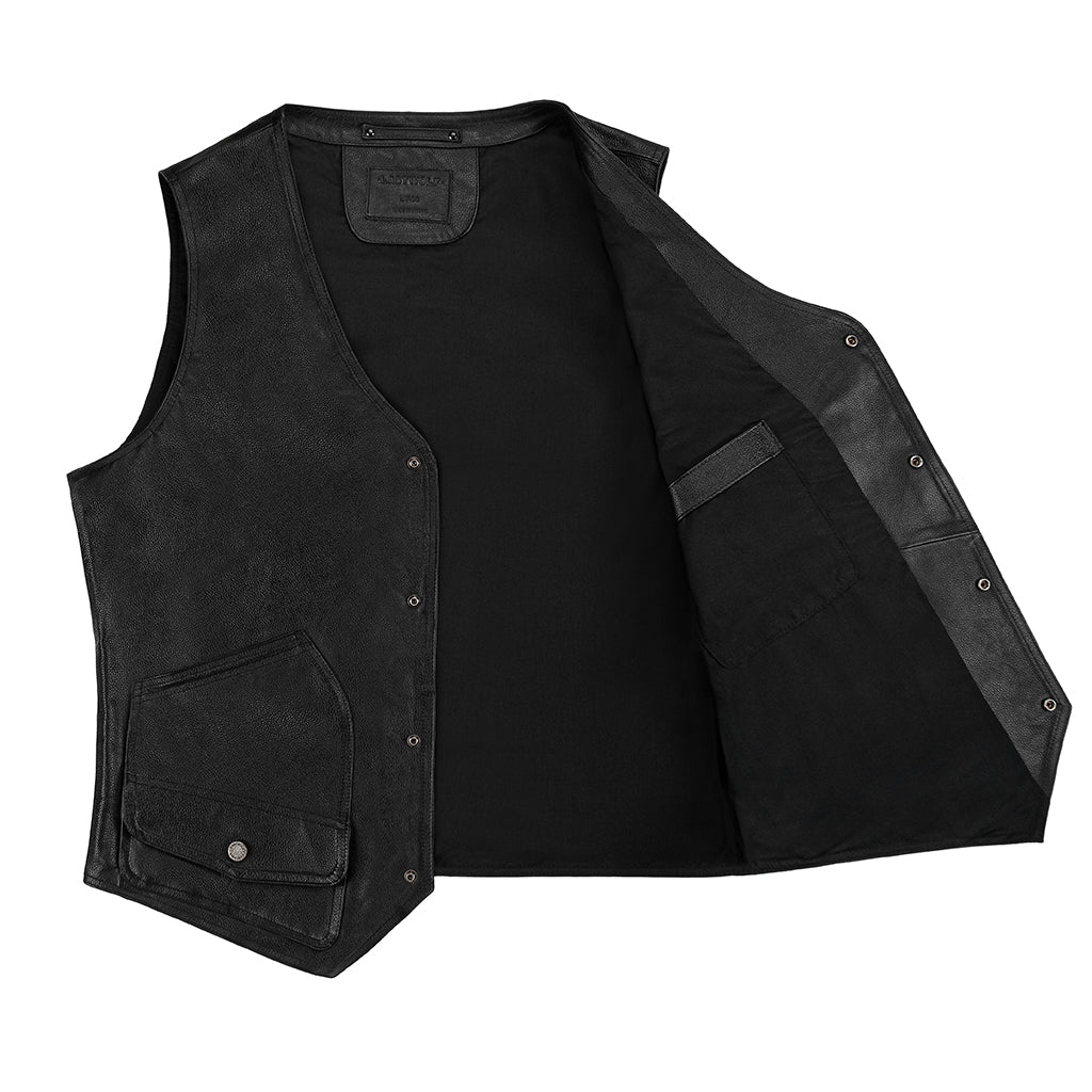 MONTANA LEATHER VEST - RAVEN BLACK