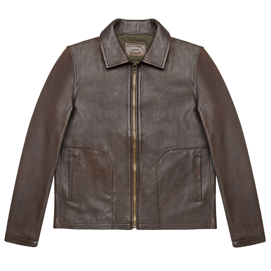 CRAIG MOTO LEATHER JACKET-DARK BROWN
