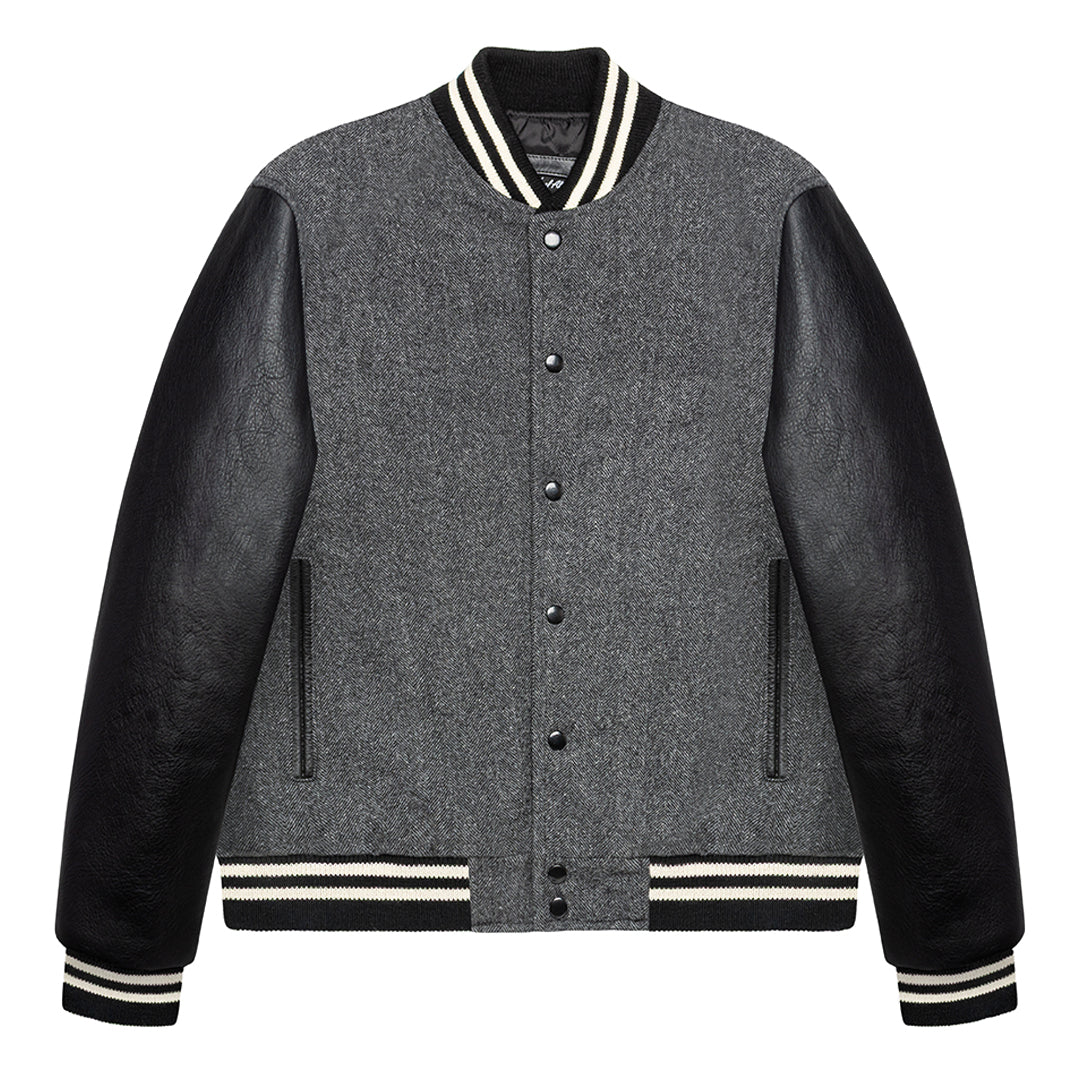 HERRINGBONE VARSITY JACKET - OLD GRAY