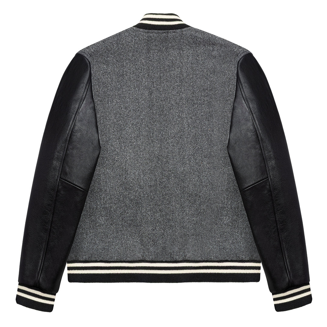 HERRINGBONE VARSITY JACKET - OLD GRAY