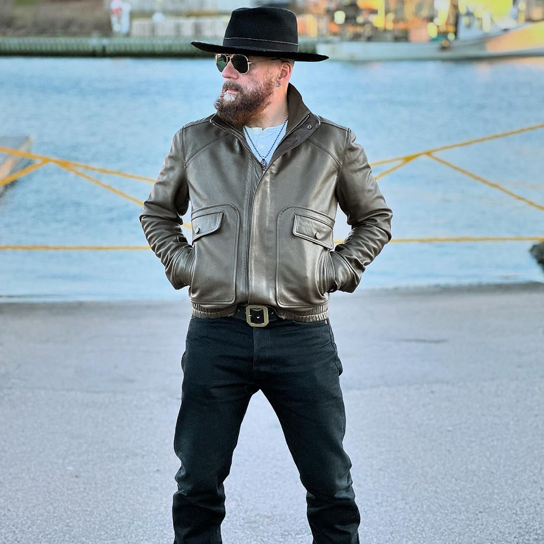 EVERGREEN VINTAGE FLIGHT LEATHER JACKET - SMOKE GREEN