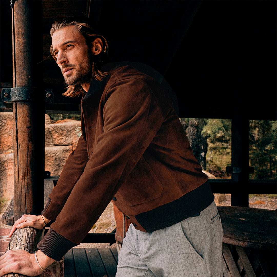 VOYAGEURS BOMBER SUEDE JACKET-HAZELNUT