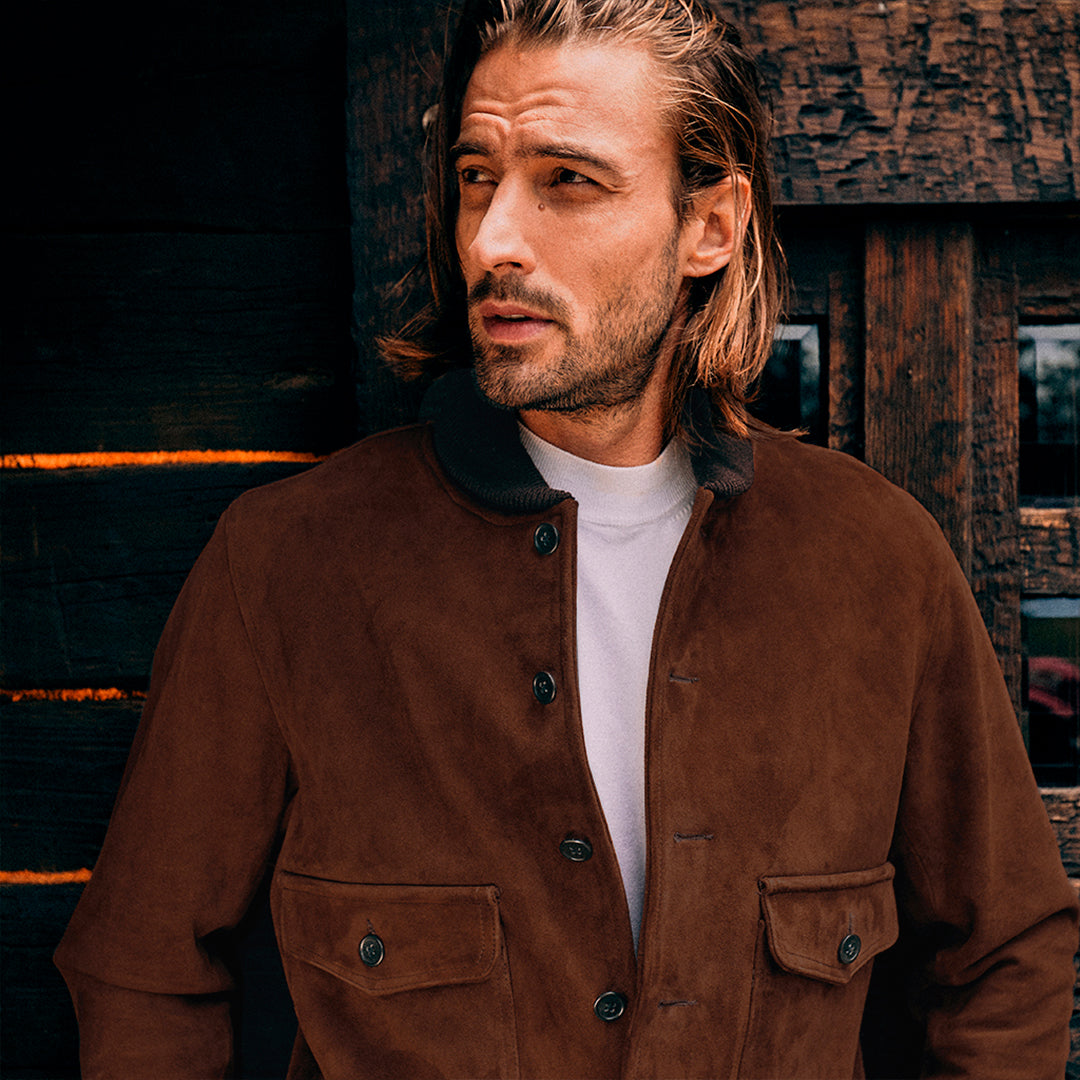 VOYAGEURS BOMBER SUEDE JACKET-HAZELNUT