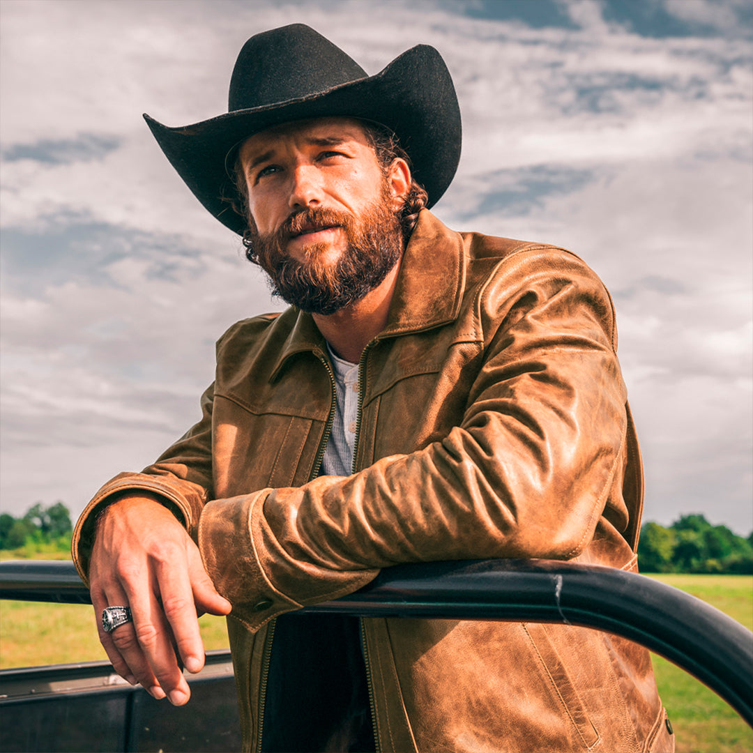 YELLOWSTONE WORK LEATHER JACKET - TAN COLOR