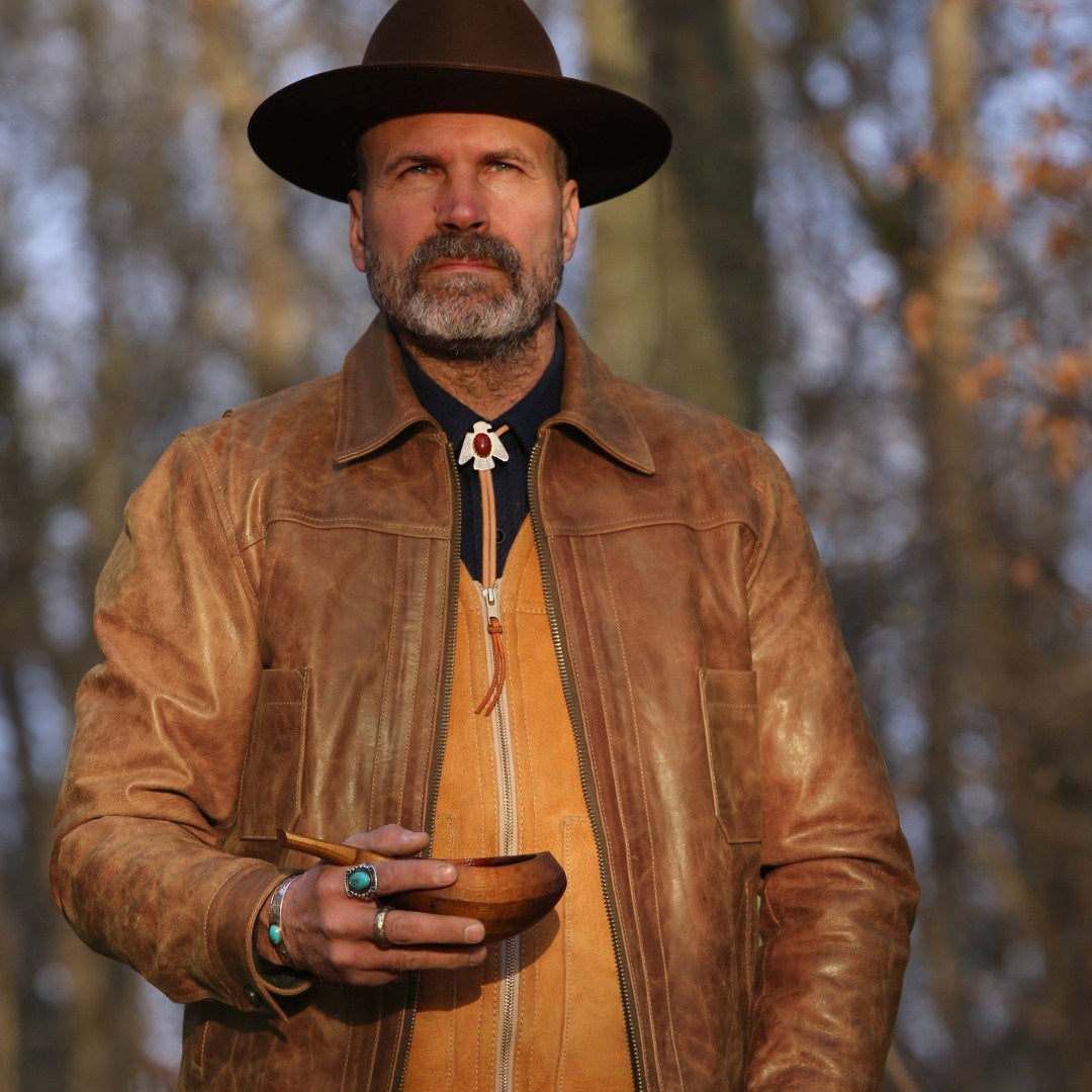 YELLOWSTONE WORK LEATHER JACKET - TAN COLOR