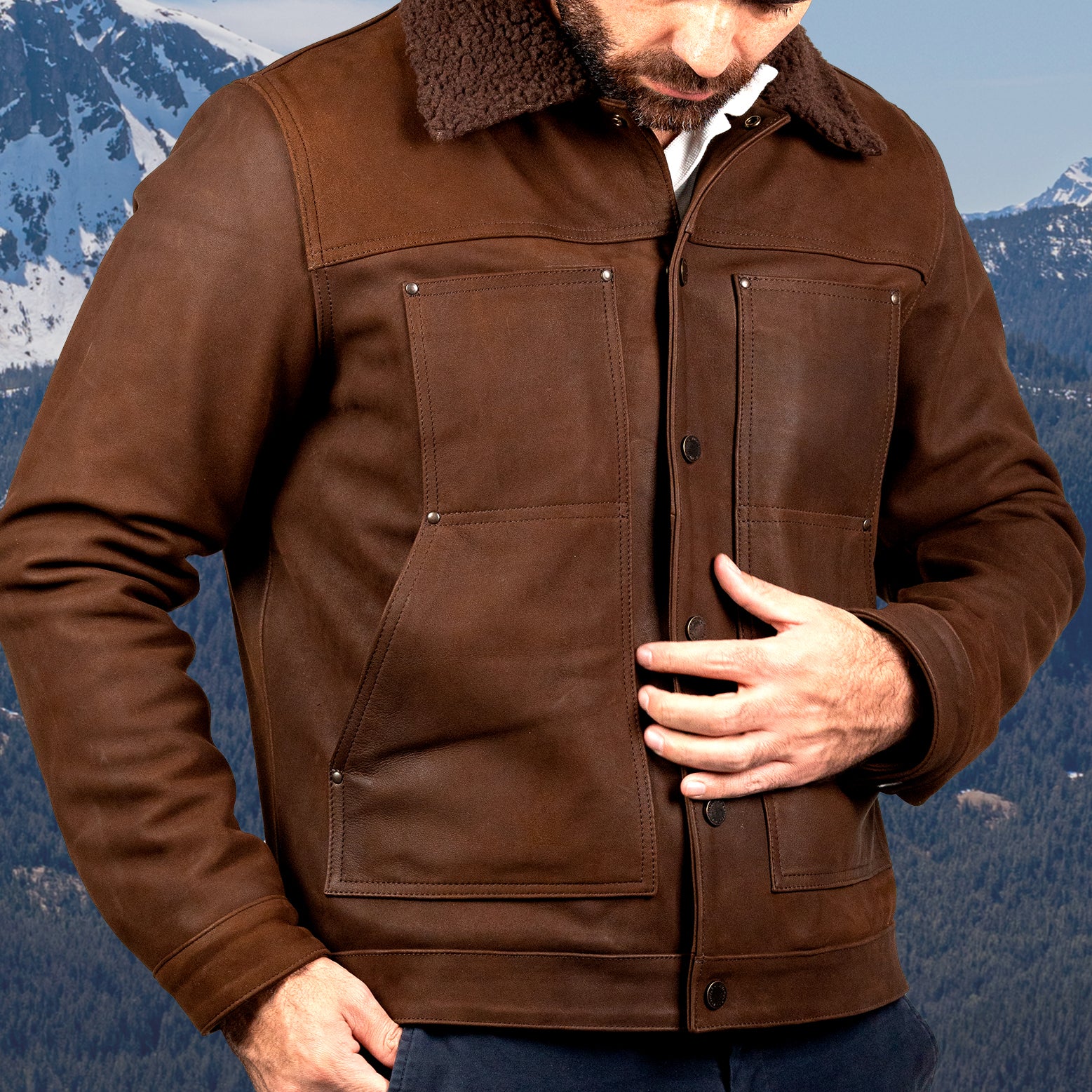 JUNEAU LEATHER JACKET- COFFEE