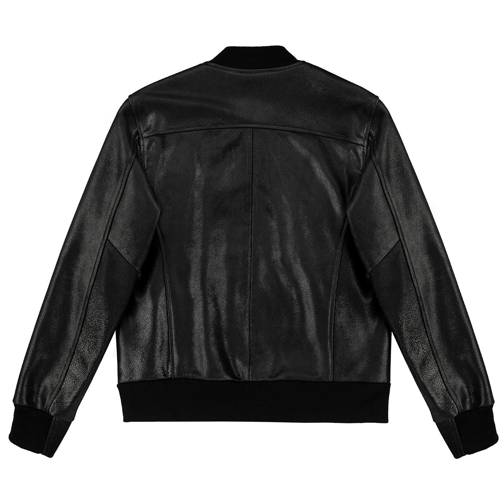BLACK ELK BOMBER LEATHER JACKET - CRACKED BLACK