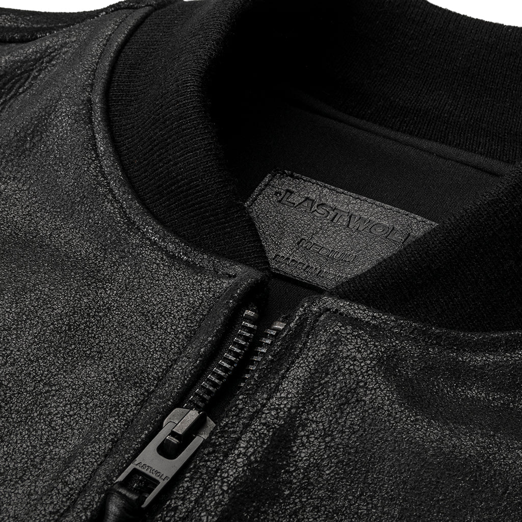 BLACK ELK BOMBER LEATHER JACKET - CRACKED BLACK