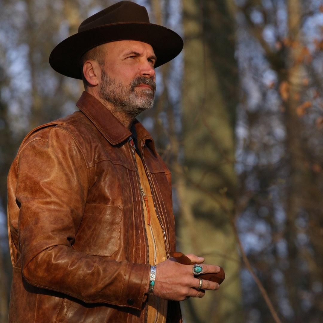 YELLOWSTONE WORK LEATHER JACKET -  TAN COLOR