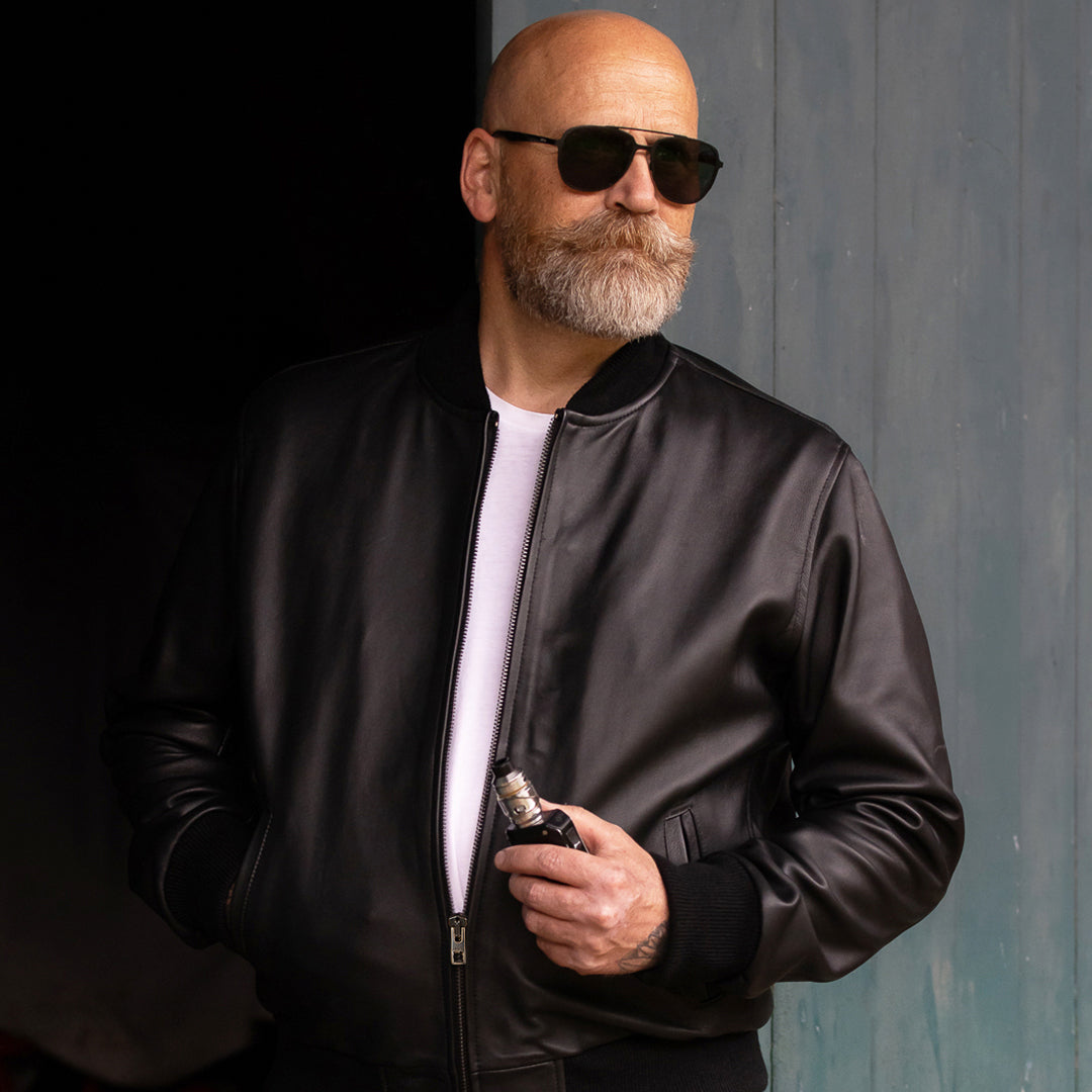 BLACK ELK BOMBER LEATHER JACKET - BLACK
