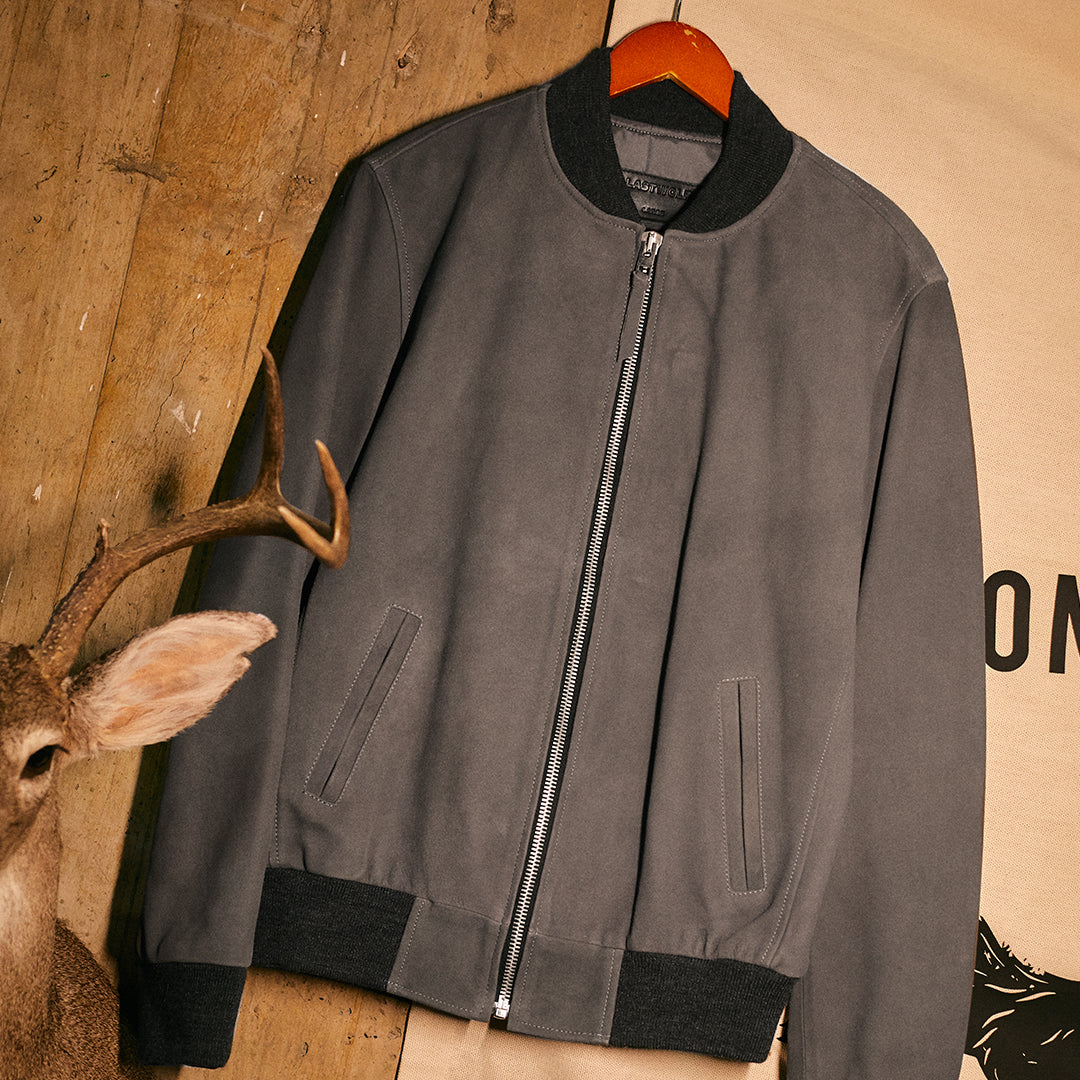 Black Elk Gray Suede Bomber Jacket | Lastwolf