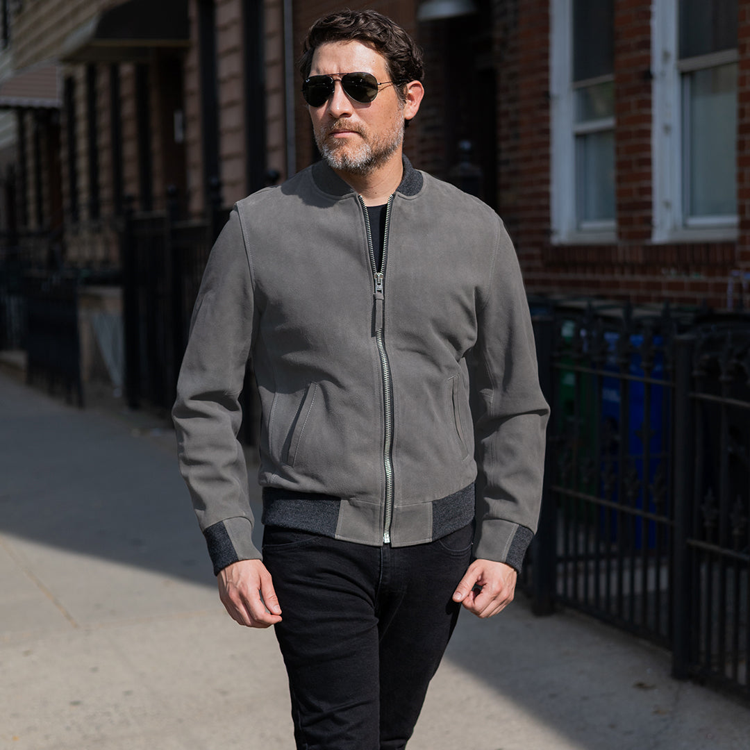 BLACK ELK BOMBER SUEDE JACKET - GRAY