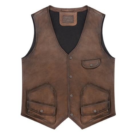 MONTANA LEATHER VEST - TOBACCO BROWN