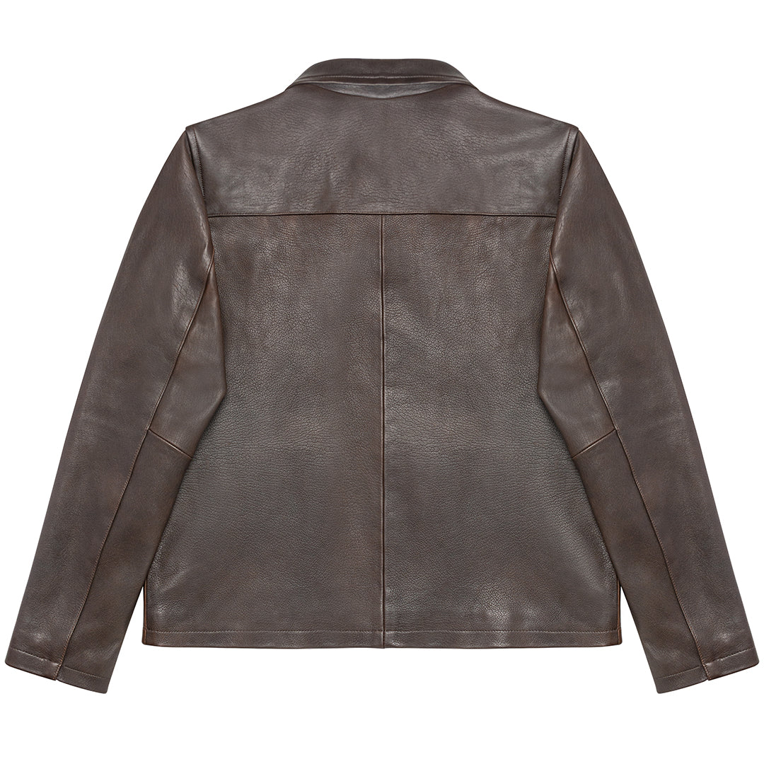 CRAIG MOTO LEATHER JACKET-DARK BROWN