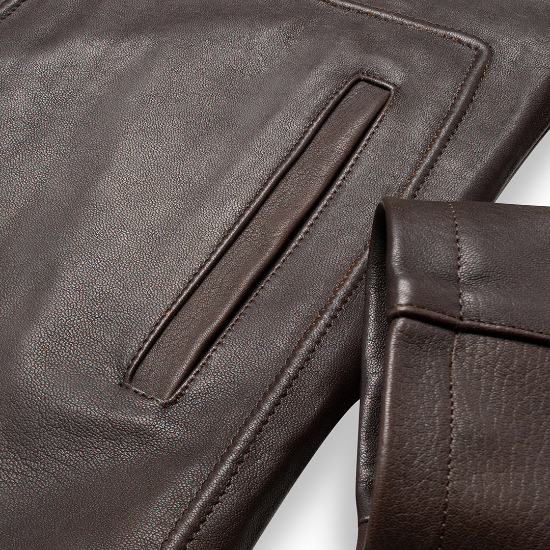 CRAIG MOTO LEATHER JACKET-DARK BROWN