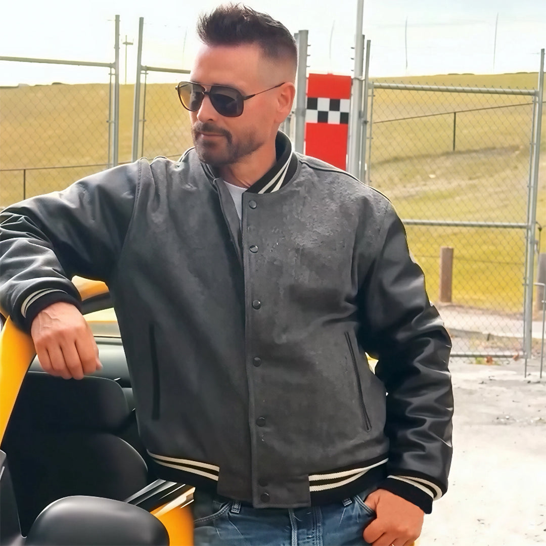 HERRINGBONE VARSITY JACKET - OLD GRAY