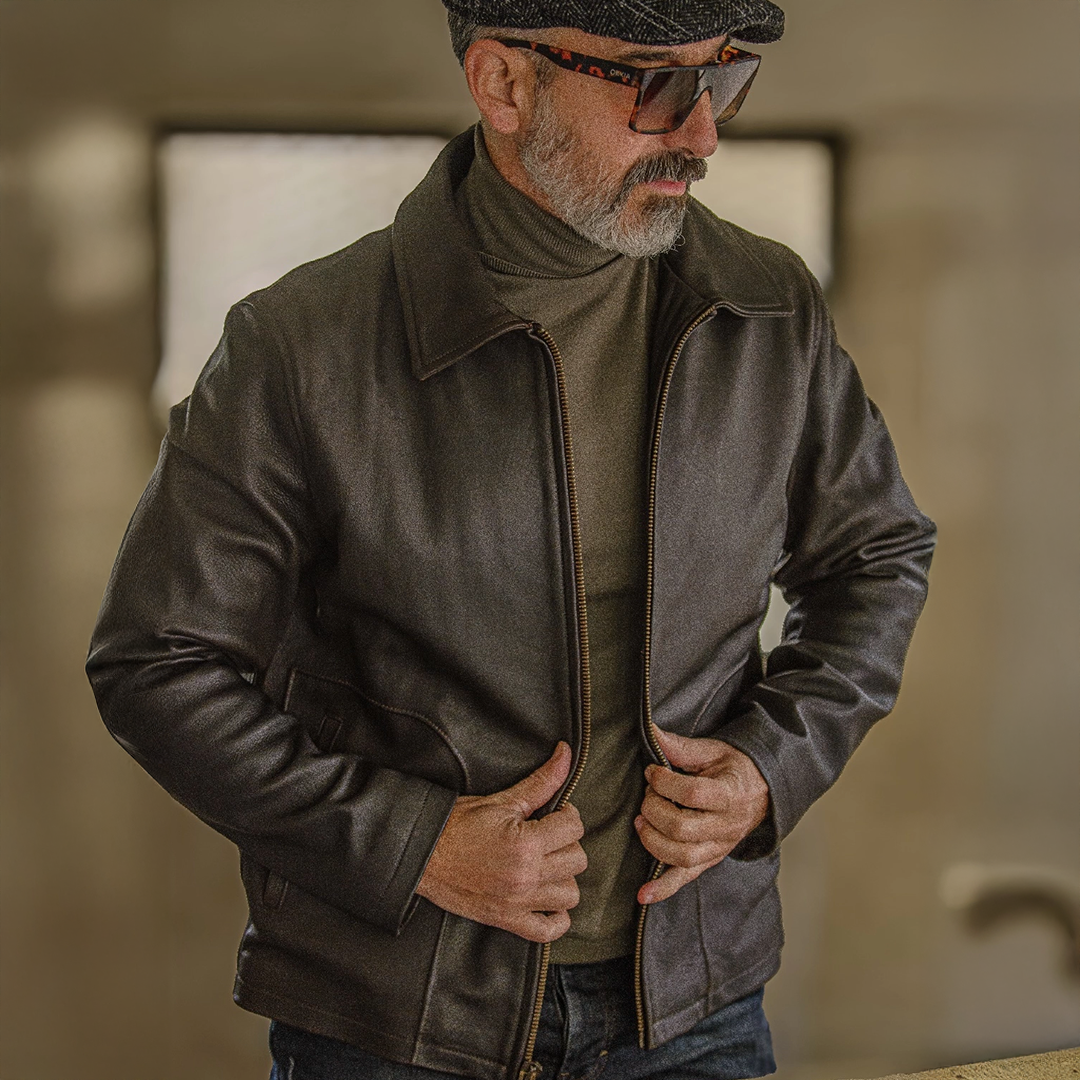 CRAIG MOTO LEATHER JACKET-DARK BROWN