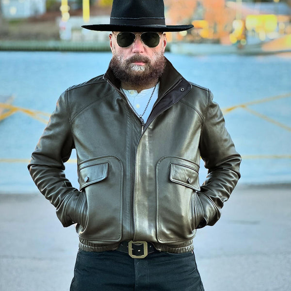 EVERGREEN VINTAGE FLIGHT LEATHER JACKET - SMOKE GREEN