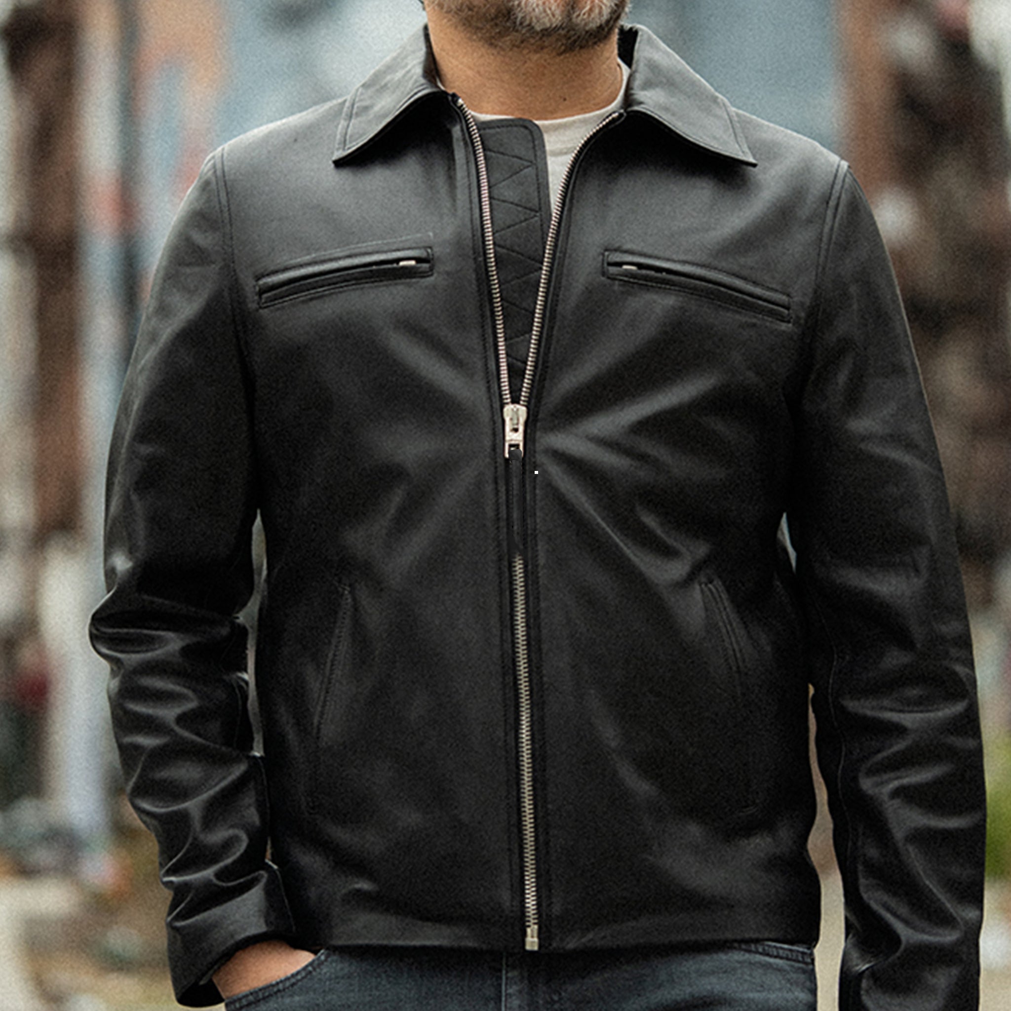 RAINIER MOTO LEATHER JACKET - BLACK