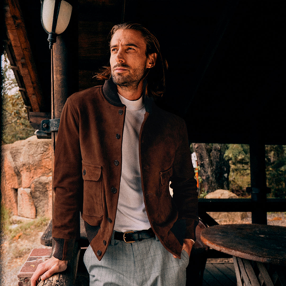 VOYAGEURS BOMBER SUEDE JACKET-HAZELNUT