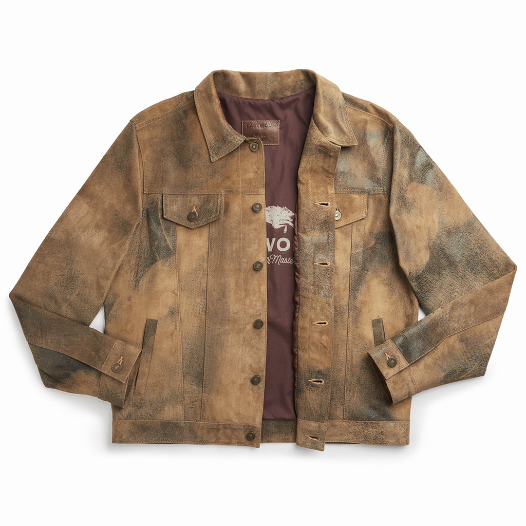 ELBERT BUTTON UP SUEDE JACKET - CAPPUCCINO