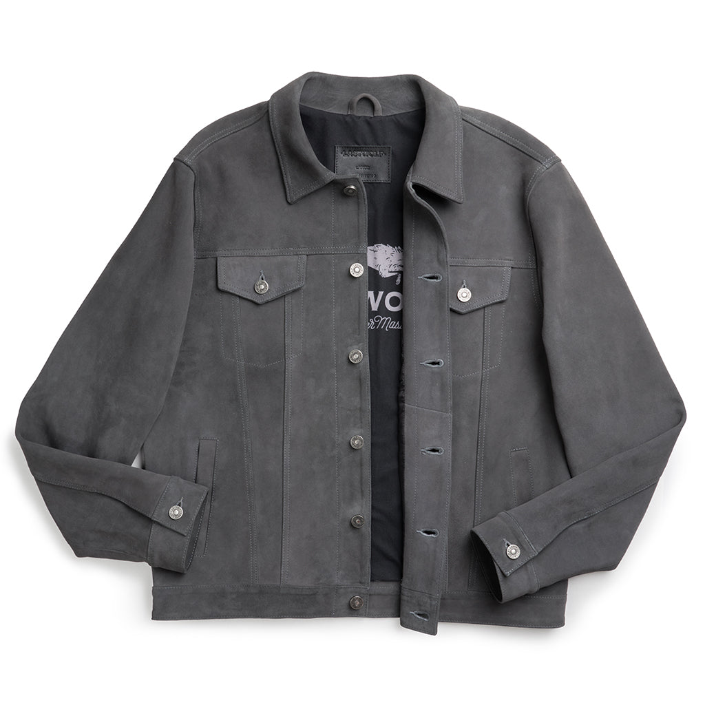 ELBERT BUTTON UP SUEDE JACKET - GRAY