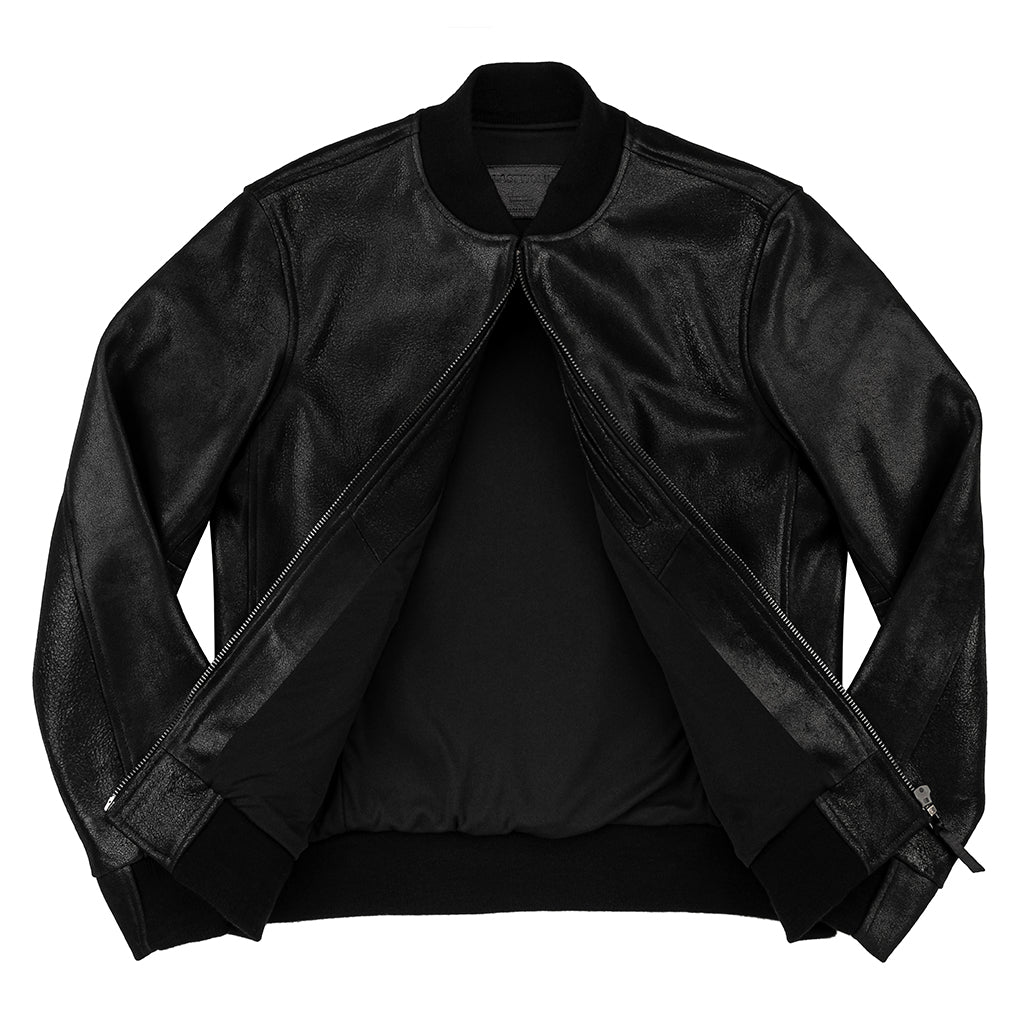 BLACK ELK BOMBER LEATHER JACKET - CRACKED BLACK