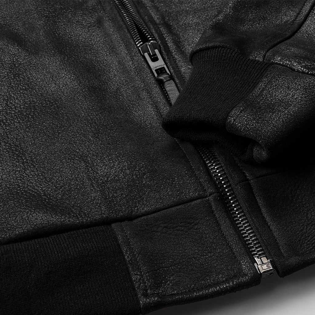 BLACK ELK BOMBER LEATHER JACKET - CRACKED BLACK