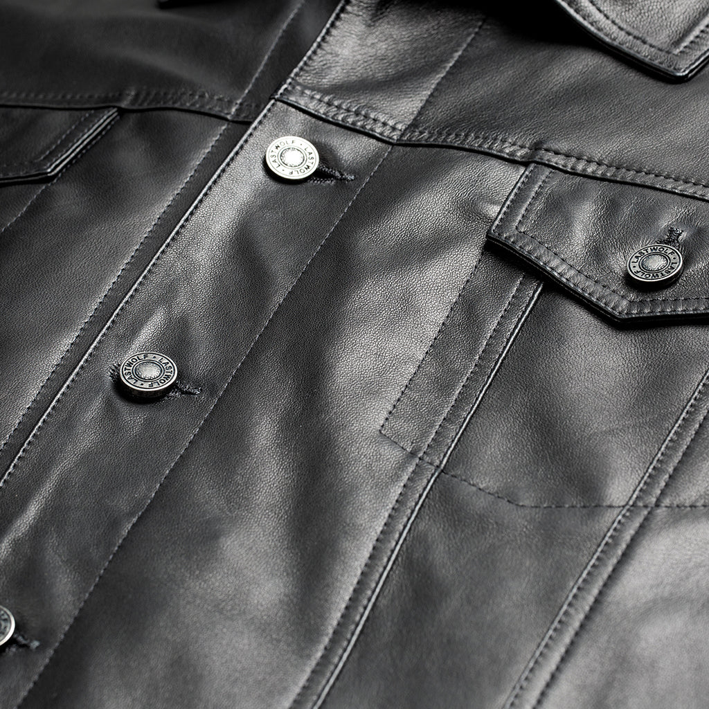 ELBERT BUTTON UP LEATHER JACKET - BLACK