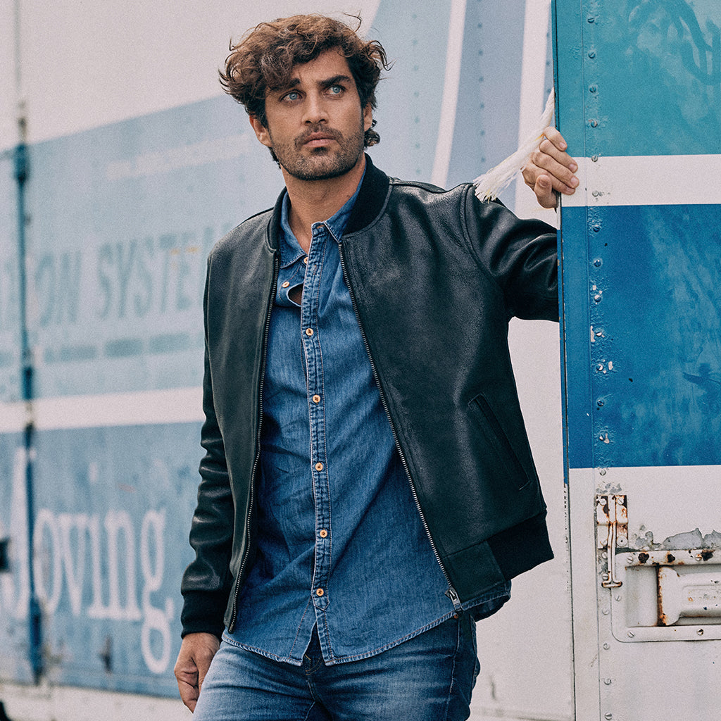 BLACK ELK BOMBER LEATHER JACKET - CRACKED BLACK