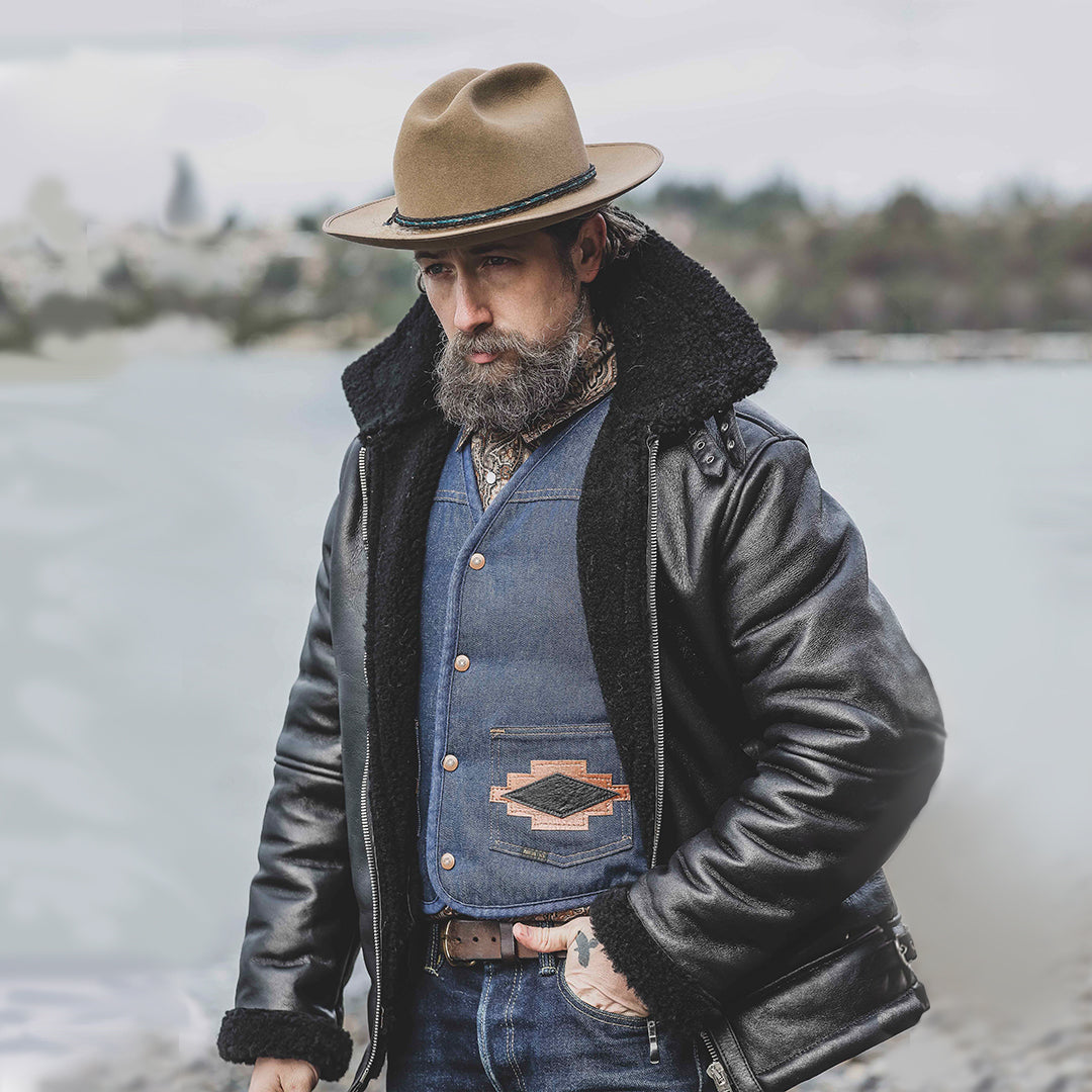 B3 BLACK SHEARLING LEATHER JACKET