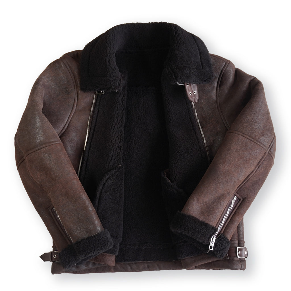 B3 SHEARLING FLIGHT LEATHER JACKET - SEPIA CRACKED BROWN