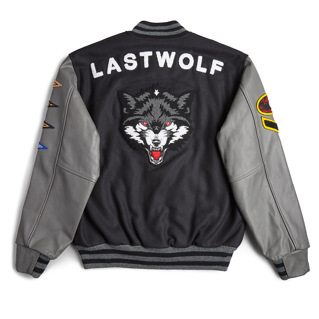 MIGHTY WOLVES VARSITY JACKET - BLACK